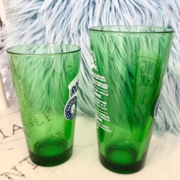 Rolling Rock, Beer Glasses Green Beer Glass, 17oz & 13oz Set of 2 Nice Condition - Picture 4 of 11